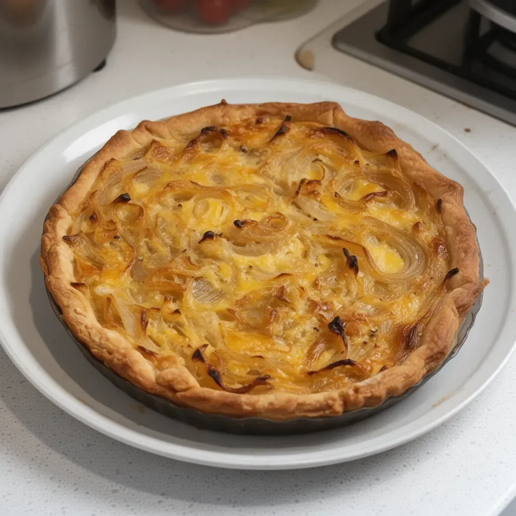 Tarte à l'oignon à l'ancienne, une pâtisserie caramélisée avec des oignons savoureux.