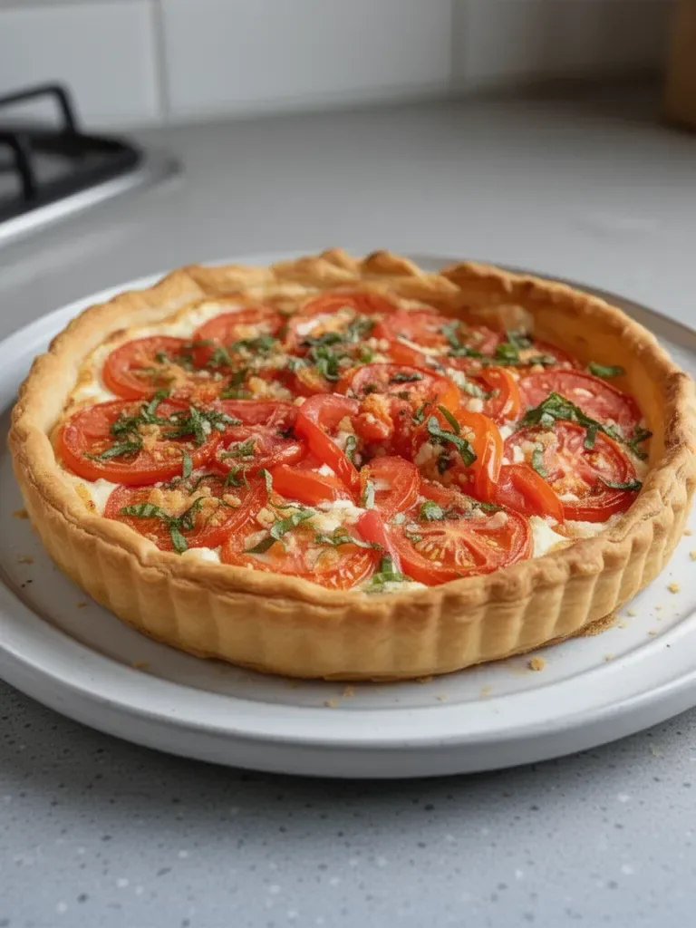 Tarte de tomates fraîches et ricotta dans une pâte feuilletée