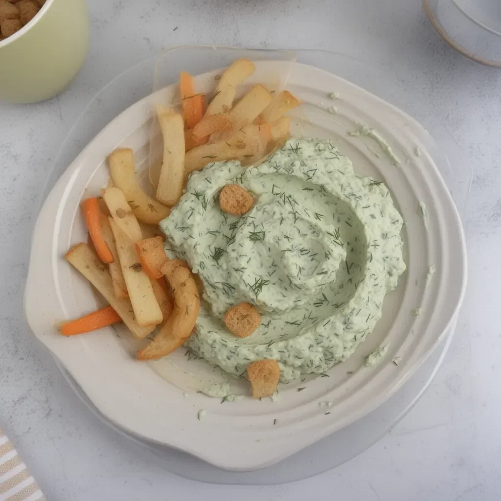 Trempette à l'aneth servie avec des légumes frais