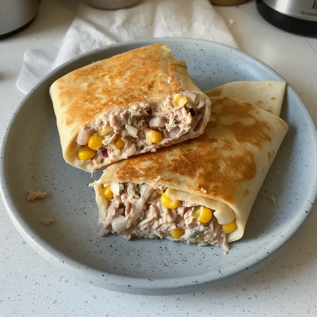 Wrap de thon fondu savoureux et sain, idéal pour un repas équilibré.